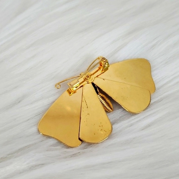 Vintage Dainty Orange Red Gold Tone Butterfly Unsigned Brooch Pin Jewelry - Picture 8 of 12